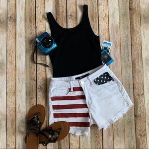 American Flag White Jean Shorts